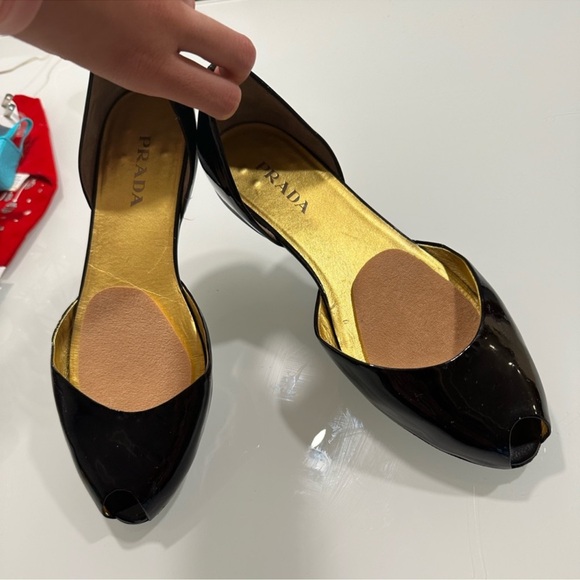 Prada classic black Patent Leather Peep Toe Ballet Flats size EU 39 USA 8.5 - Picture 9 of 9
